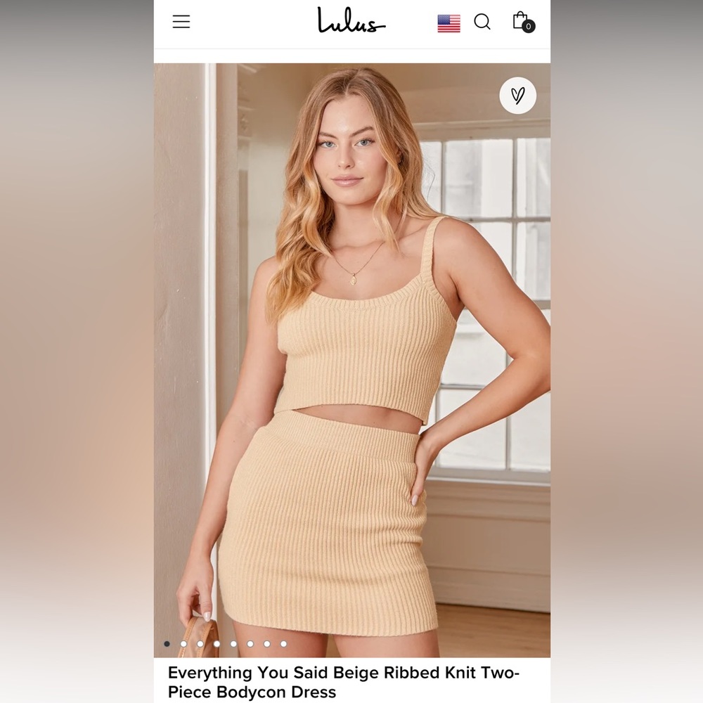 Everything You Said Beige Ribbed Knit Two-Piece Bodycon Dress